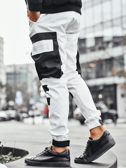 Spodnie męskie joggery białe 11131B