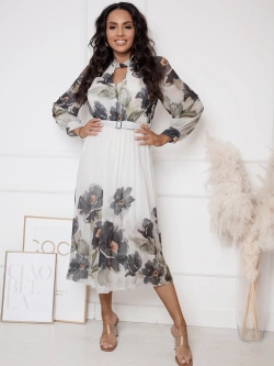 Plisowana sukienka midi z paskiem Melania