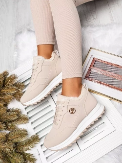 Damskie beżowe ocieplane buty sportowe TL233-8