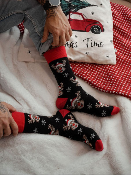 Skarpetki męskie świąteczne Uśmiechnięte renifery 1290.033, Kolor Czarny, Rozmiar 42-46