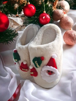 Damskie białe kapcie świąteczne ze Świętym Mikołajem WS9036-9