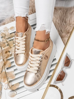 Damskie buty sportowe złote na platformie TL248-17