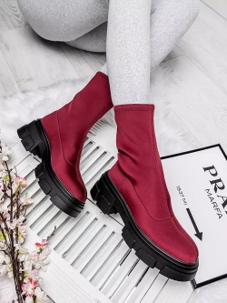 Damskie botki bordowe na grubej podeszwie TL235-4