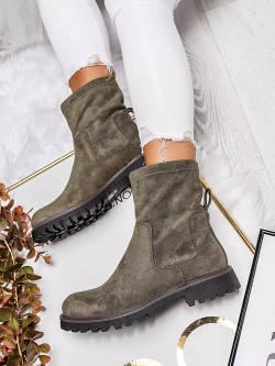 Damskie zamszowe botki khaki A5300-7