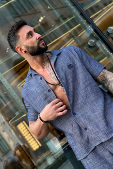 KOMPLET MĘSKI BG ALVARO | CIEMNY NIEBIESKI LEN