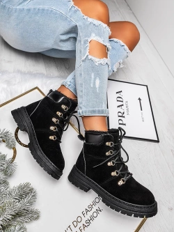 Damskie ocieplane czarne trapery TL228