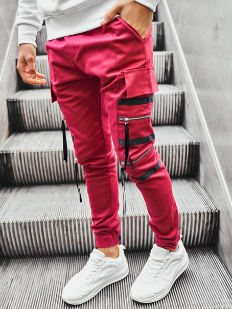 Spodnie męskie joggery bordowe 11146BO