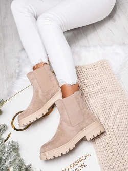 Damskie zamszowe botki jasnobeżowe A5202-8