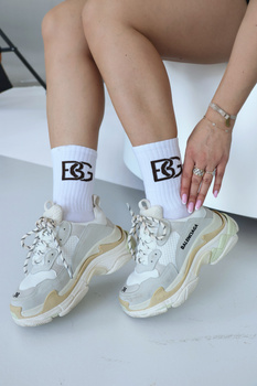 Skarpety BG Login | biały - czekolada