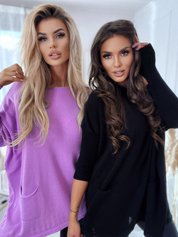 Damski długi sweter czarny 142224C