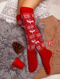 Damskie zakolanówki świąteczne czerwone ZŚ05