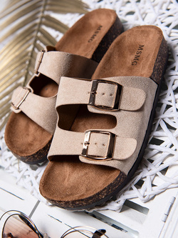 Damskie klapki jasnobeżowe z klamrami DZ119-39