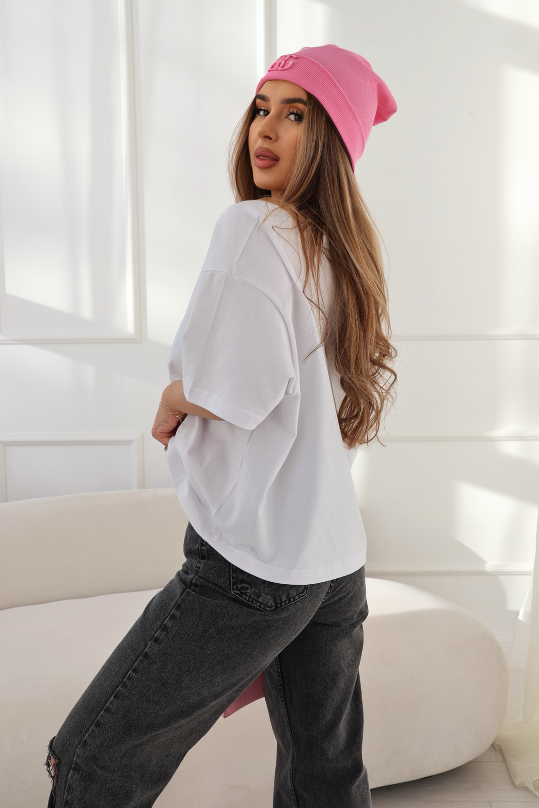 T-Shirt damski BG Ocean | biały-róż