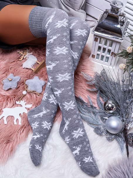 Damskie zakolanówki świąteczne szare ZŚ03