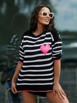 Damski sweter w paski czarny 102303C