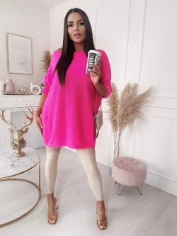 Damski długi sweter oversize różowa landrynka 7689RL