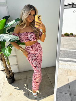 Komplet CATALINA print roses – pudrowy