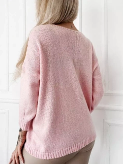 Damski krótki kardigan z guzikami pudrowy różowy 52219R