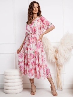 Kwiecista sukienka midi z kimonowymi rękawami Viki