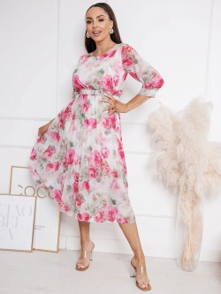 Plisowana sukienka midi z paskiem Rafaella