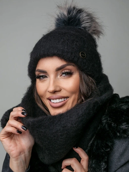 Damski zestaw czapka+komin czarny Freya set 001