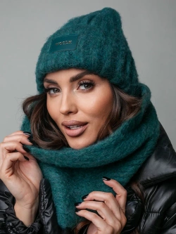 Damski zestaw czapka+komin szmaragdowy Holly set 003