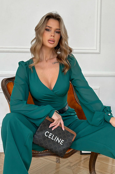 KOMBINEZON Z DŁUGIM RĘKAWEM BUTELKOWA ZIELEŃ