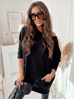 Damski długi sweter czarny 142224C