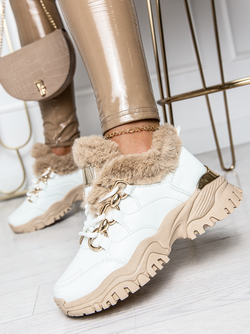 Damskie ocieplane buty sportowe białe HF221-9