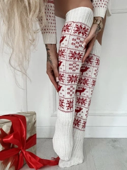 Damskie zakolanówki świąteczne ecru ZŚ06