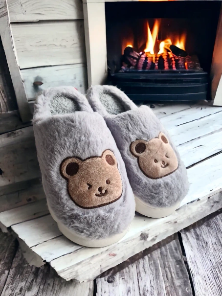 Damskie szare kapcie z misiem WS9029-26