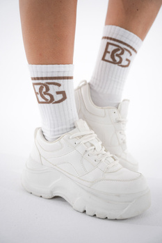 SKARPETY BG LONG SOCKS BRANDENBURG COUTURE | BIAŁY - BEŻ