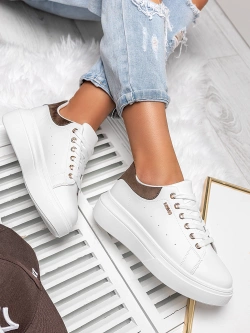 Damskie buty sportowe biało-brązowe TL601-9-1