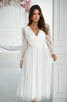 SUKIENKA MIDI Z BROKATOWĄ SIATKĄ ECRU