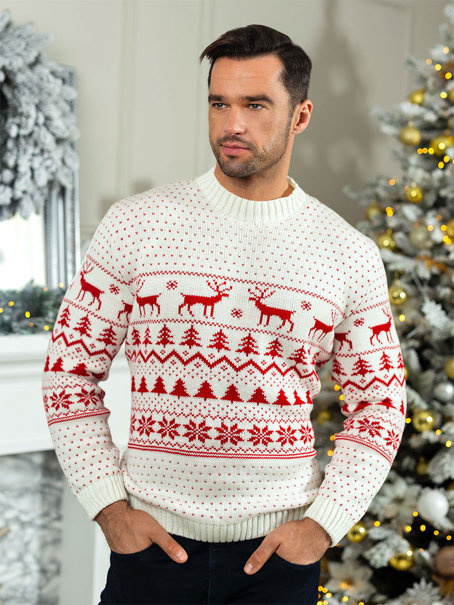 Męski sweter świąteczny ecru 5839E