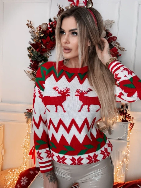 Damski sweter świąteczny czerwono-biały M12-3088Z