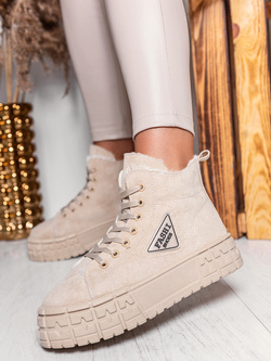 Damskie ocieplane jasnobeżowe trampki ZY226-8