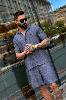 KOMPLET MĘSKI BG ALVARO | CIEMNY NIEBIESKI LEN