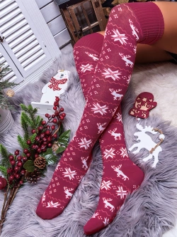 Damskie zakolanówki świąteczne bordowe ZŚ08