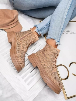 Damskie ocieplane beżowe trapery TL243-8