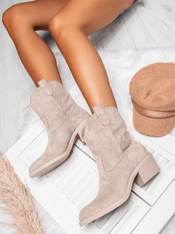 Damskie botki kowbojki beżowe A6300-8