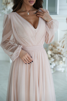 SUKIENKA MIDI Z BROKATOWĄ SIATKĄ BEŻOWA