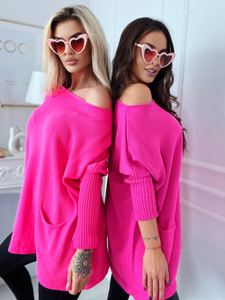 Damski długi sweter fuksja 142224F