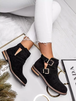 Damskie zamszowe botki czarne A2901