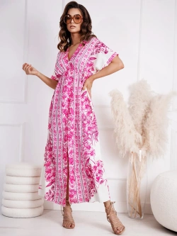 Wzorzysta sukienka maxi z marszczeniem Angelica