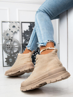 Damskie ocieplane jasnobeżowe trampki ZY227-8