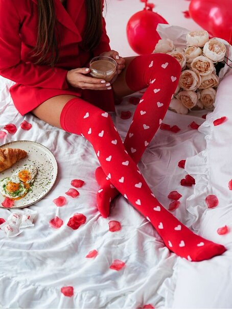 Zakolanówki bawełniane Serduszka 0293.009, Kolor Czerwony, Rozmiar 37-41