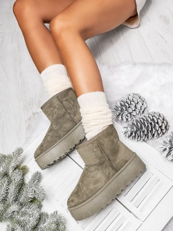 Damskie śniegowce khaki zamszowe na grubej podeszwie TL241-7