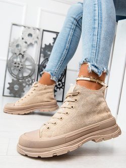Damskie ocieplane jasnobeżowe trampki ZY227-8