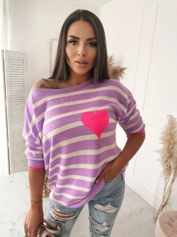 Damski lawendowy sweter w paski 102303LA
